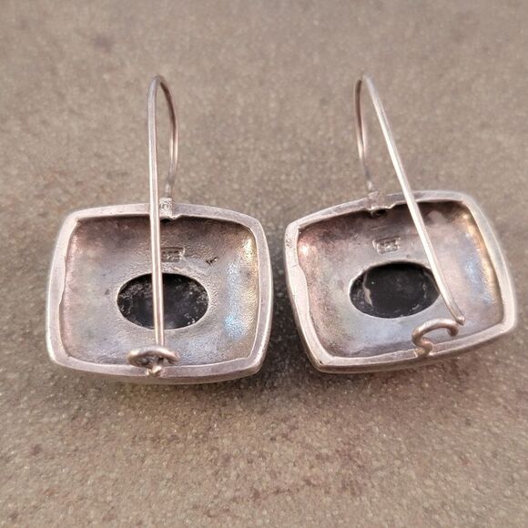 Vintage Sterling Southwestern Design Onyx Dangle Drop Earrings - Picture 7 of 9